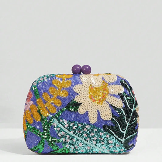Floral Sequin Minaudière Evening Clutch Bag