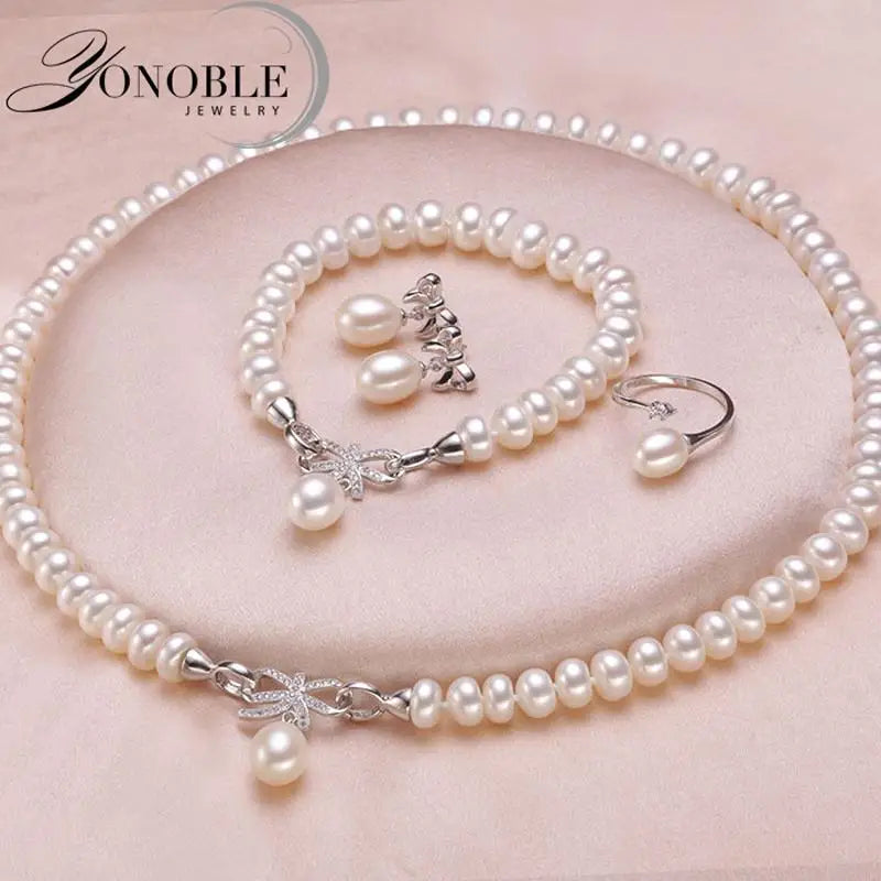 925 Silver Freshwater Pearl Wedding Jewelry Set