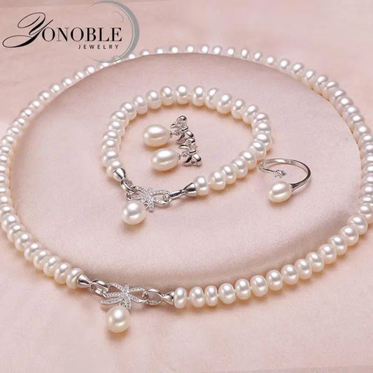 925 Silver Freshwater Pearl Wedding Jewelry Set