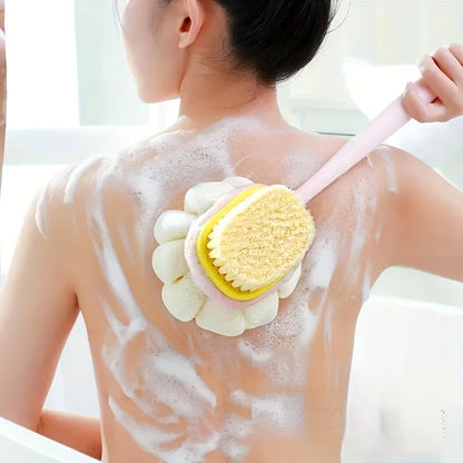 Long Handle Shower Body Brush with Loofah & Exfoliating Bristles