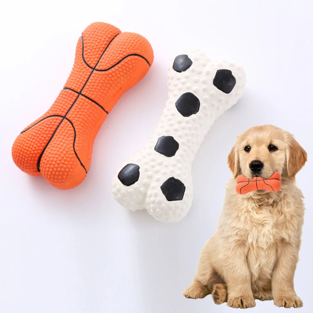 Dog Toy Set with Squeaky Bone & Basketball