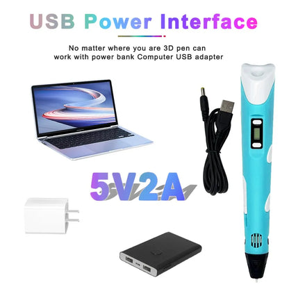 USB 3D Printing Pen with 9m PLA Filament Kit