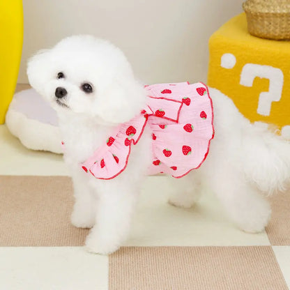 Strawberry Print Summer Dog Dress with Bow