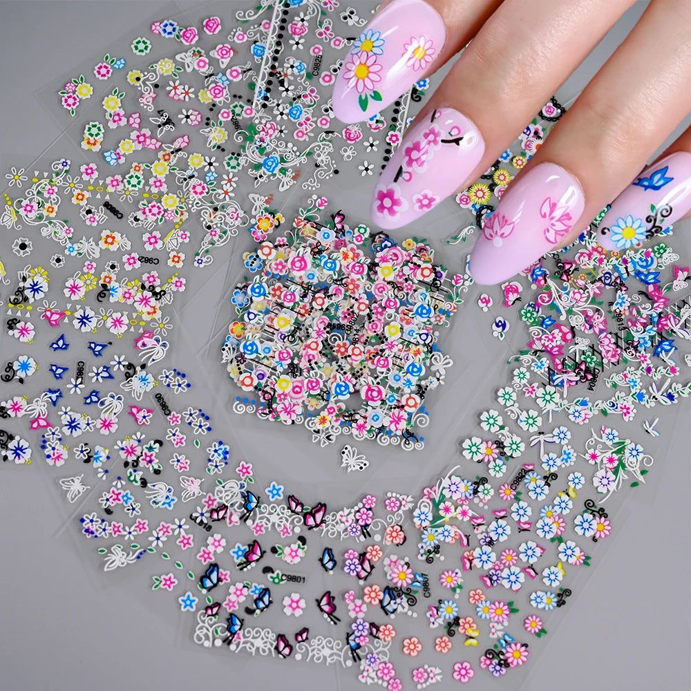3D Glitter Flower Nail Stickers