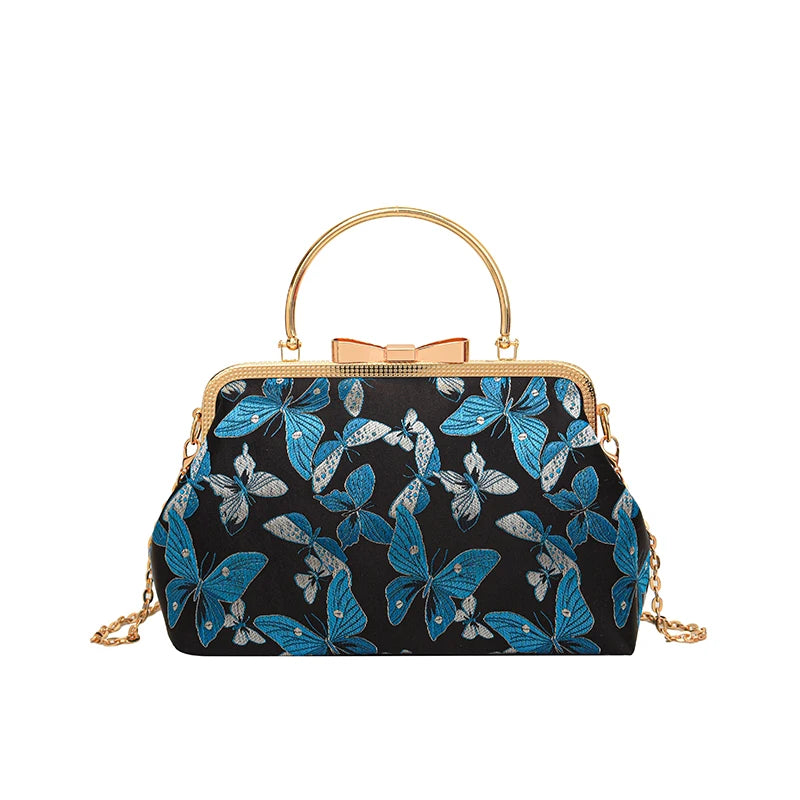 Vintage Embroidered Chain Clutch Handbag