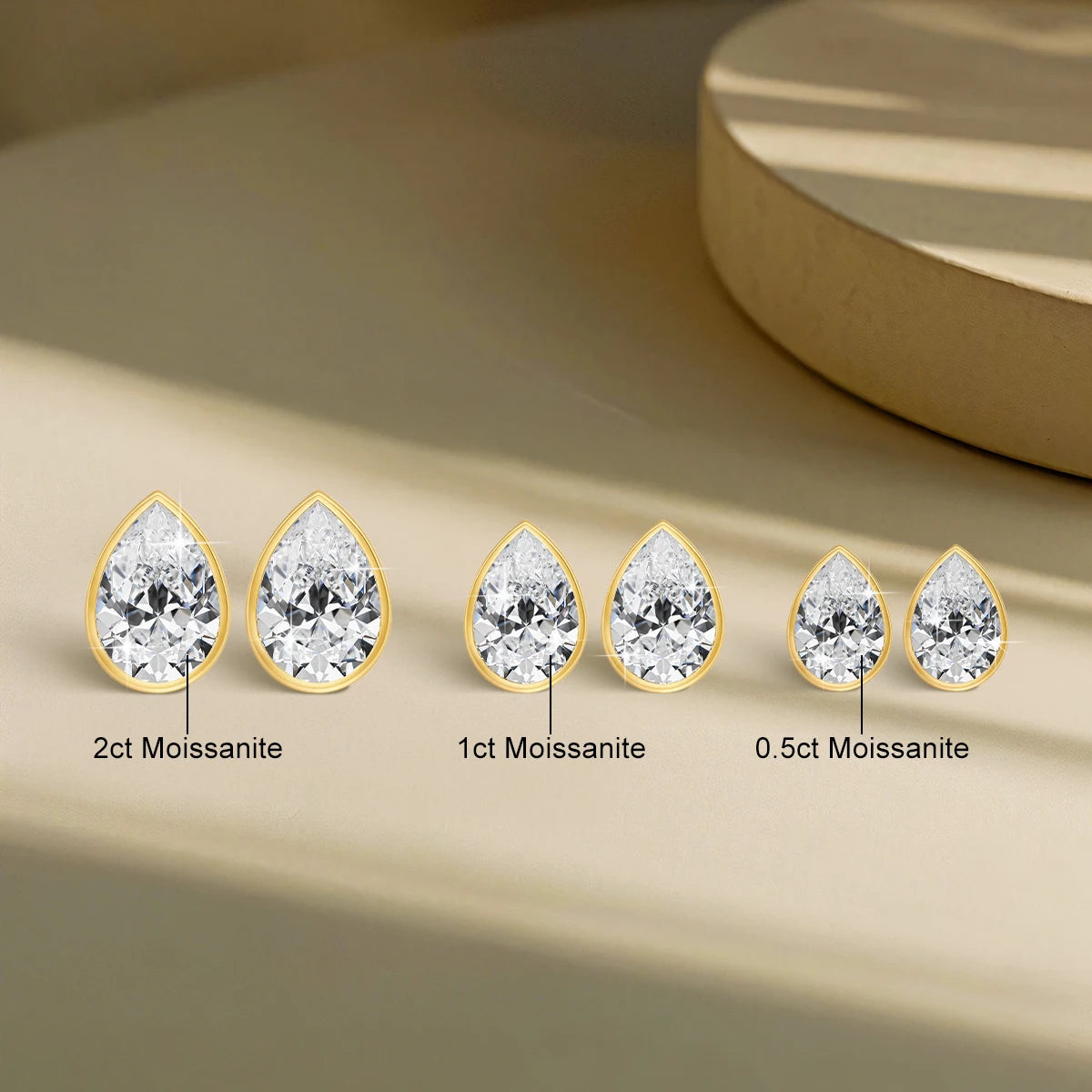14K Gold Pear Moissanite Stud Earrings