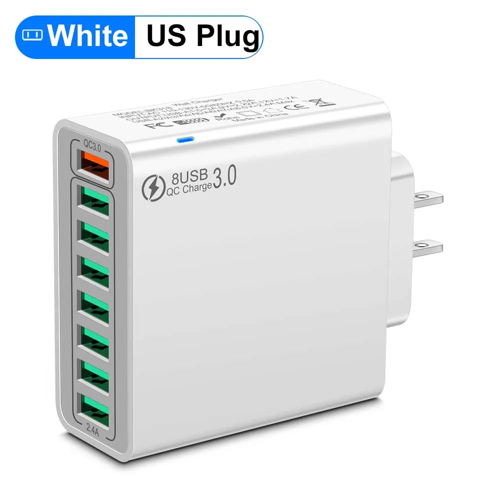 8-Port USB Fast Charging Wall Charger Adapter