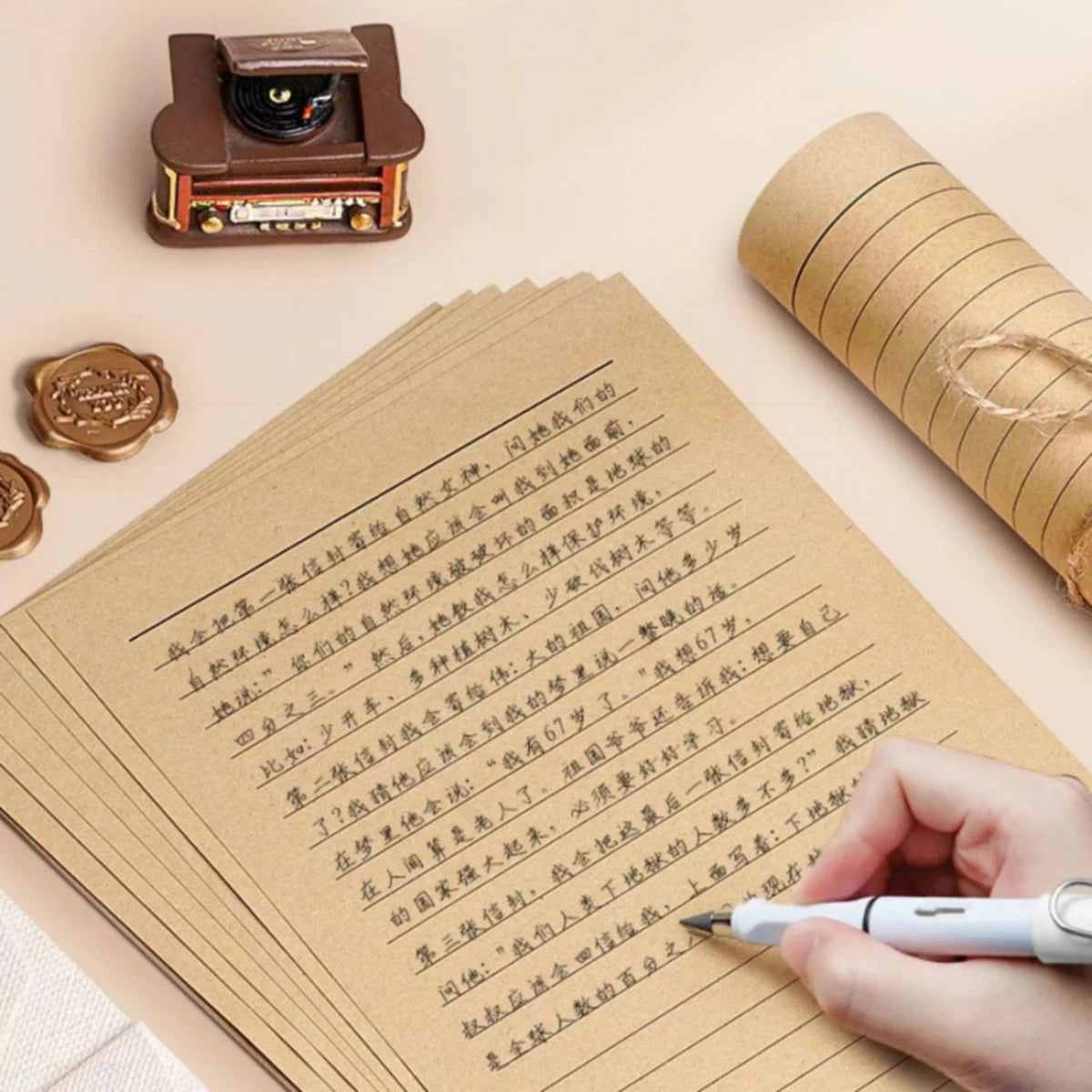 Kraft Paper Envelopes & Letter Sheets with Wax Seal Stickers
