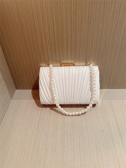 Pleated Design Satin Evening Clutch Bag