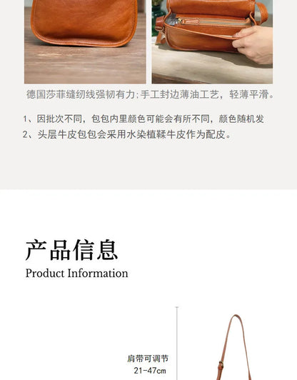 Genuine Leather Retro Saddle Crossbody Bag