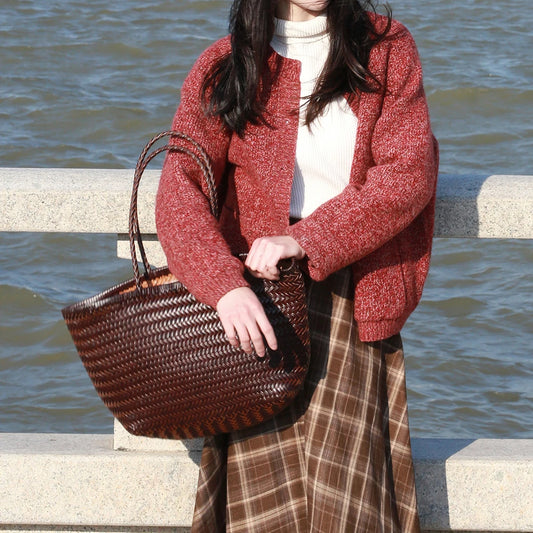 Women’s Genuine Leather Woven Tote Bag