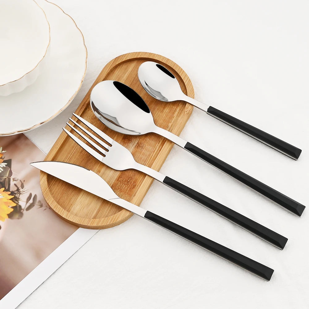 Stainless Steel Cutlery Set with Wood-Effect Handles