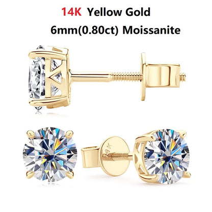 14K Gold Moissanite Screw Back Earrings