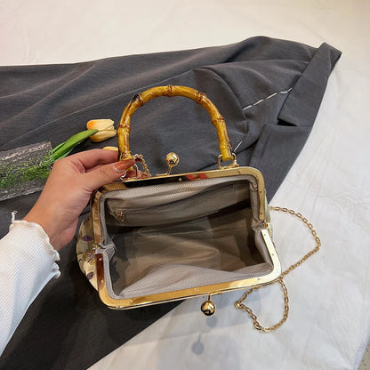 Luxury Embroidered Evening Handbag with Bamboo Handle