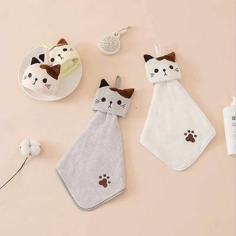 Cute Cat Coral Fleece Kitchen Hand Towel