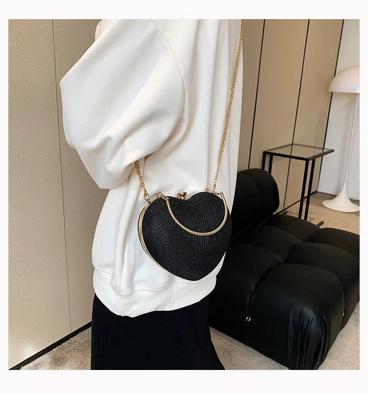 Heart-Shaped Evening Clutch Bag with Chain Strap