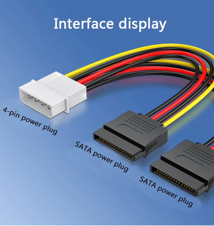 Dual SATA 15-Pin & 4-Pin Molex Power Splitter Cable for PC Hard Drives and SSDs