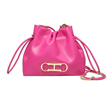 CH Drawstring Bucket Bag – PU Leather Gold Chain Handbag
