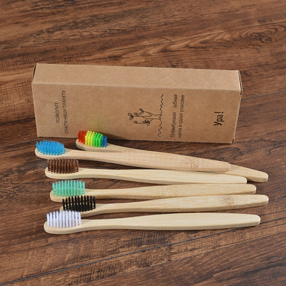 10PCS Natural Bamboo Colourful Toothbrush