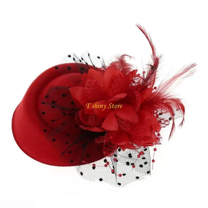 Women Vintage Fascinator Hat with Veil & Flower