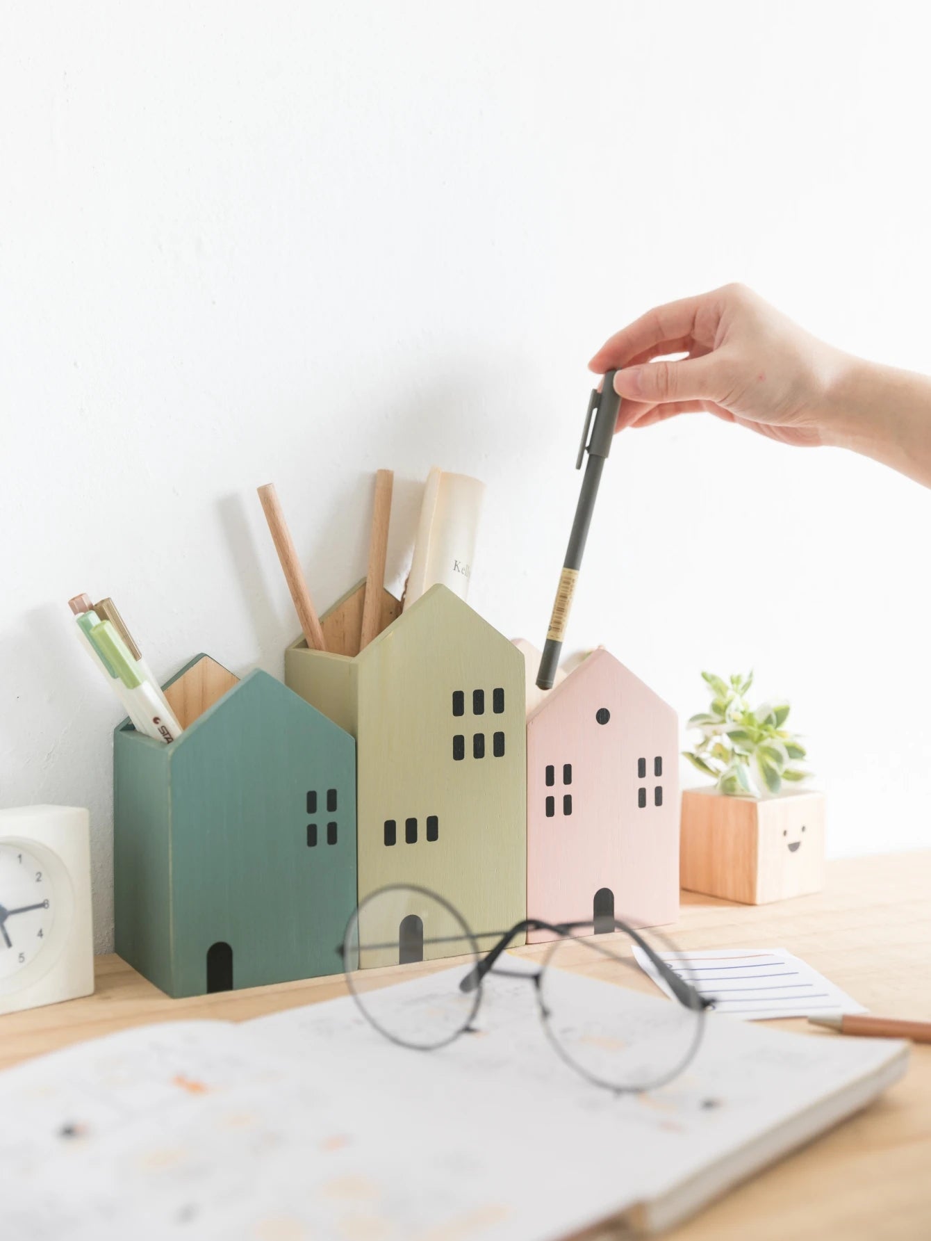 Wooden House Pen Holder & Desktop Organizer