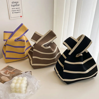 Handmade Knitted Striped Mini Tote Bag
