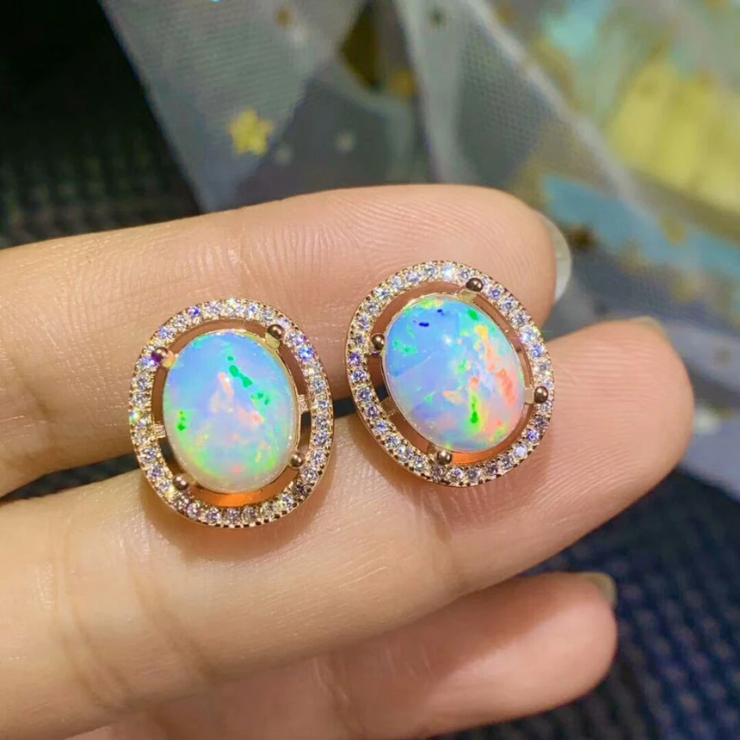 Natural Opal 925 Sterling Silver Stud Earrings