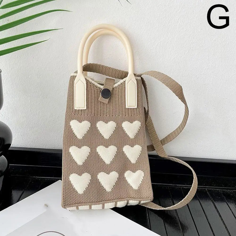 Knitted Heart Mini Crossbody Phone Bag