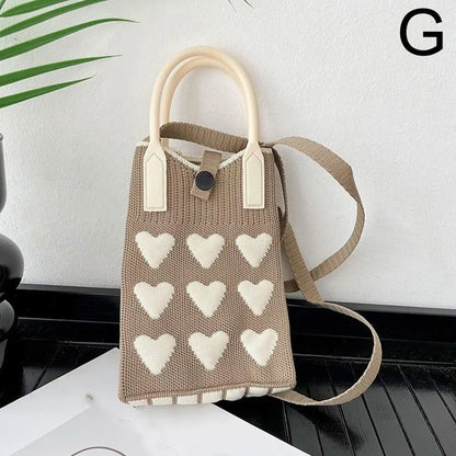 Knitted Heart Mini Crossbody Phone Bag