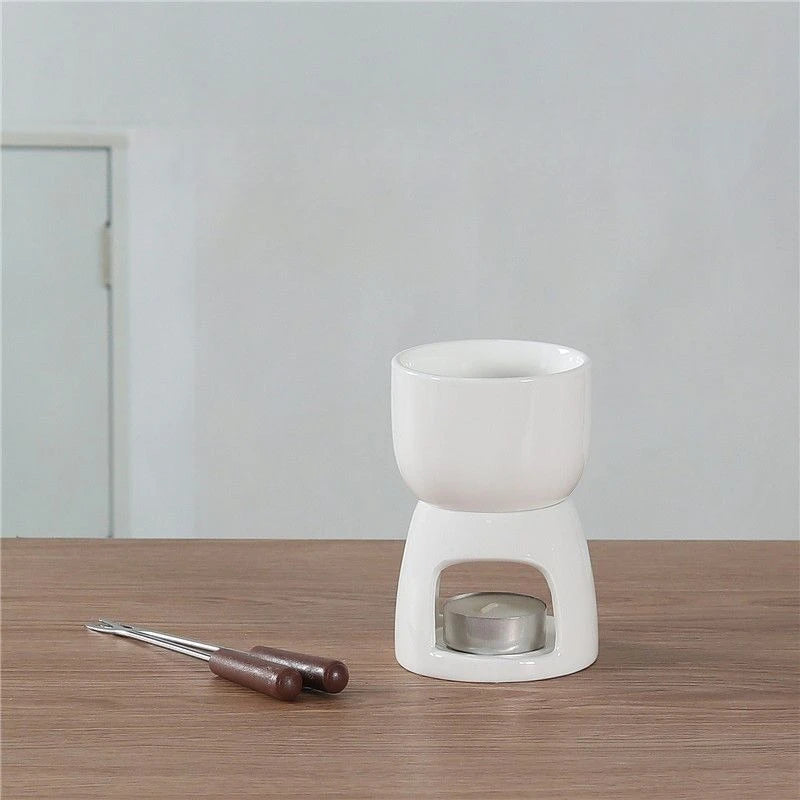 Cute Ceramic Butter Warmer Fondue Set with Forks