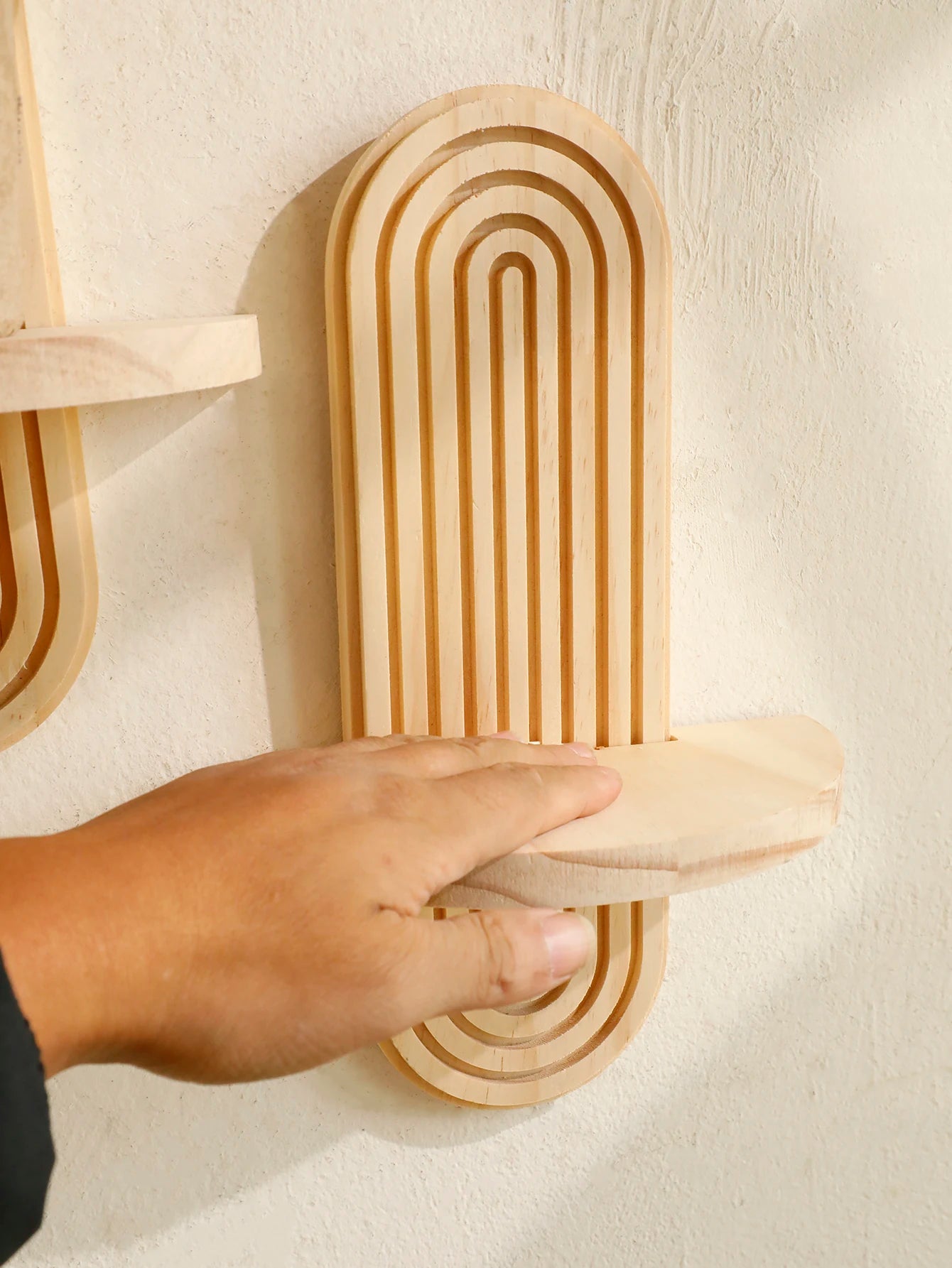 Geometric Natural Wood Wall Mounted Display Shelf