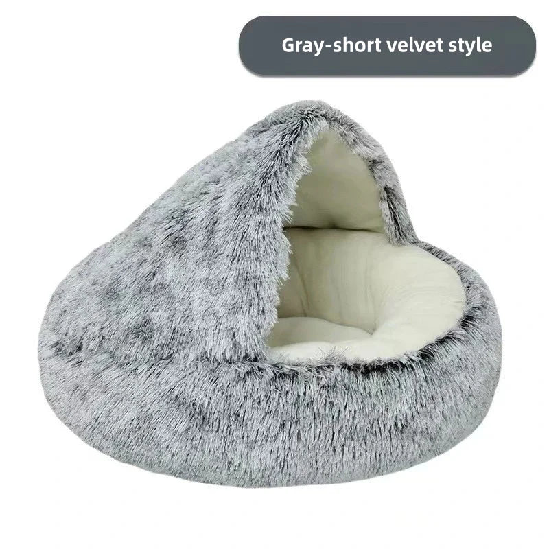 Winter Warm Plush Semi-Enclosed Cat Bedwarm cat bed, plush cat nest, winter pet bed, cat cave bed, puppy sleeping bed, enclosed pet bed, soft cat cushion, cozy pet house, pet accessories