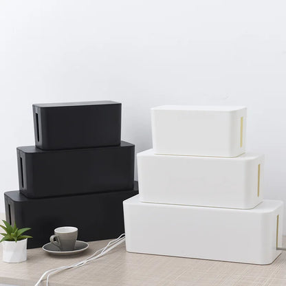 Cable Management Box with Bamboo-Style Lid