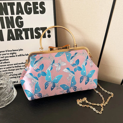 Vintage Embroidered Chain Clutch Handbag
