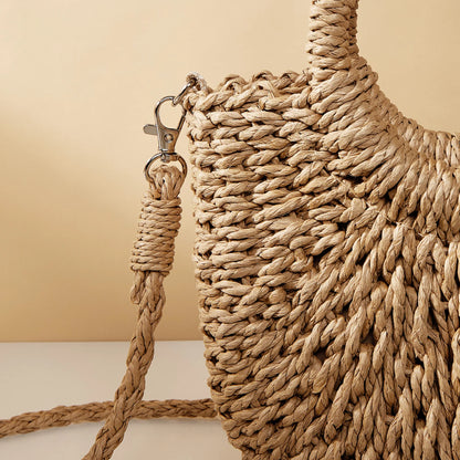 Handwoven Straw Rattan Crossbody Beach Bag