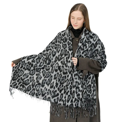 Women’s Leopard Tassel Winter Scarf