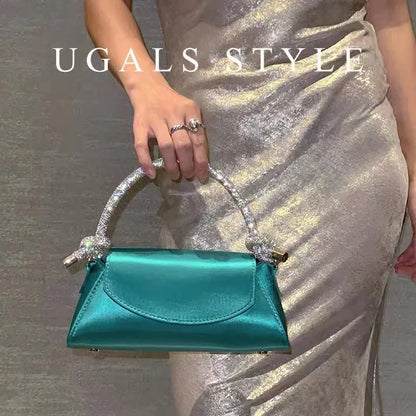 Satin Crystal Handle Evening Bag
