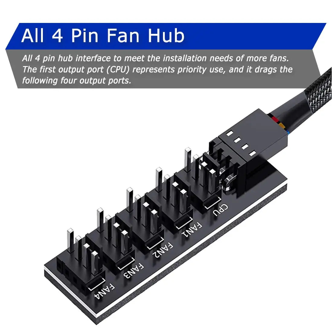 1-to-5 PWM Fan Hub Splitter Cable for PC Cooling