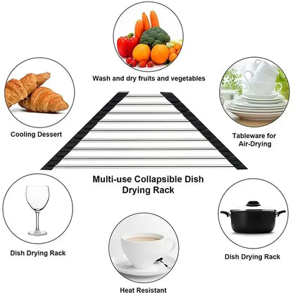 Foldable Triangular Roll-Up Dish Drying Rack for Kitchen Sink