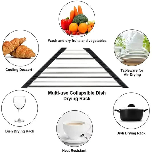 Foldable Triangular Roll-Up Dish Drying Rack for Kitchen Sink