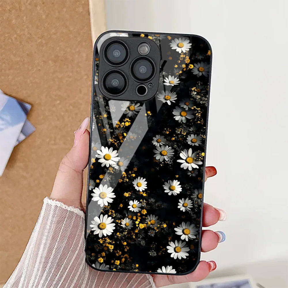 iPhone Case Floral Tempered Glass Red