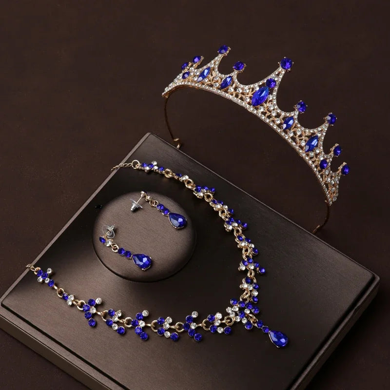 Bridal Crown Necklace Earrings Jewelry Set