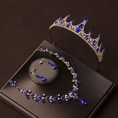 Bridal Crown Necklace Earrings Jewelry Set