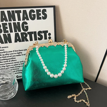 Luxury Pearl Chain Minaudière Shoulder Bag