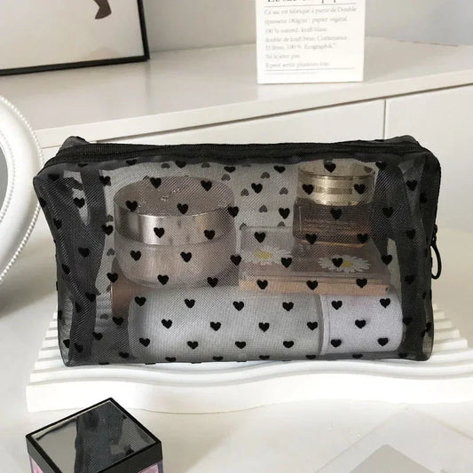 Heart Mesh Cosmetic Toiletry Bag