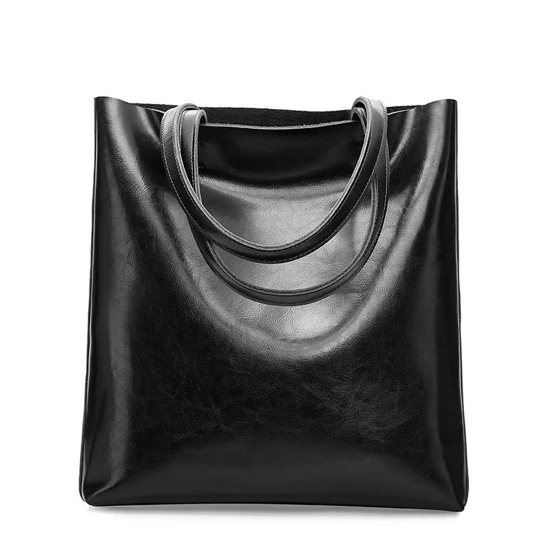 SMILEY SUNSHINE Large Genuine Cowhide Leather Tote Bag