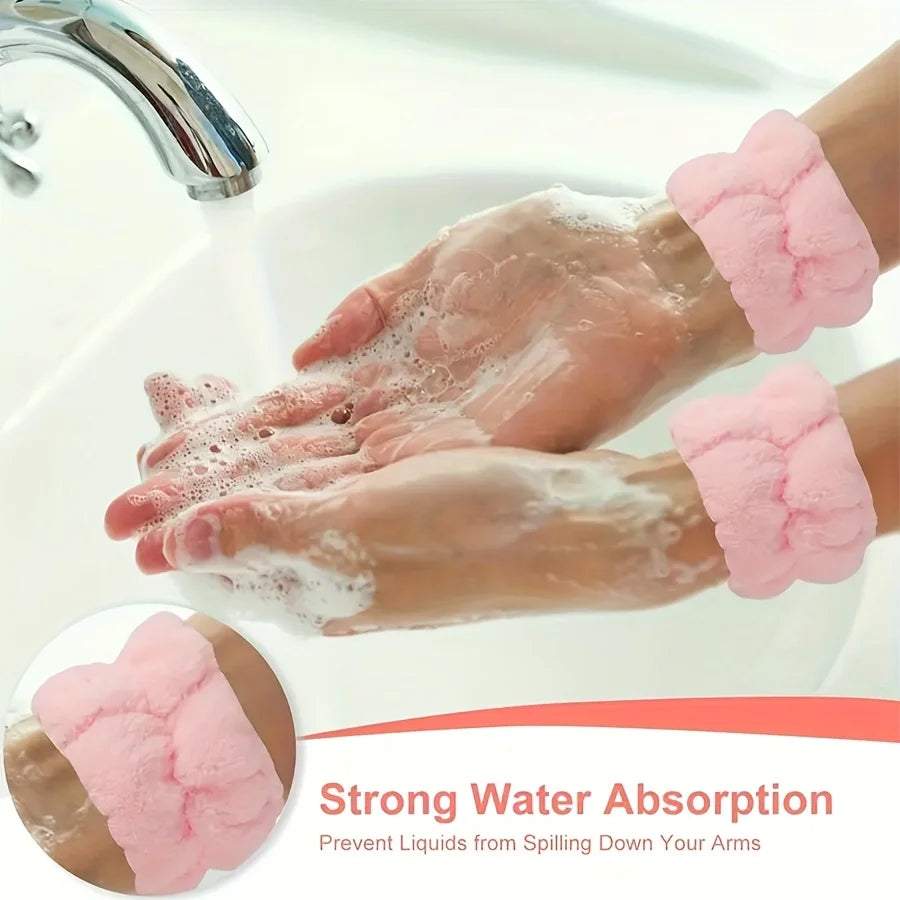 Coral Velvet Spa Headband & Wrist Towel Set