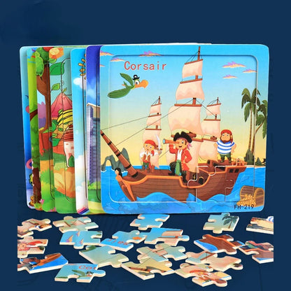 Wooden Cartoon Animal & Vehicle Jigsaw Puzzle
