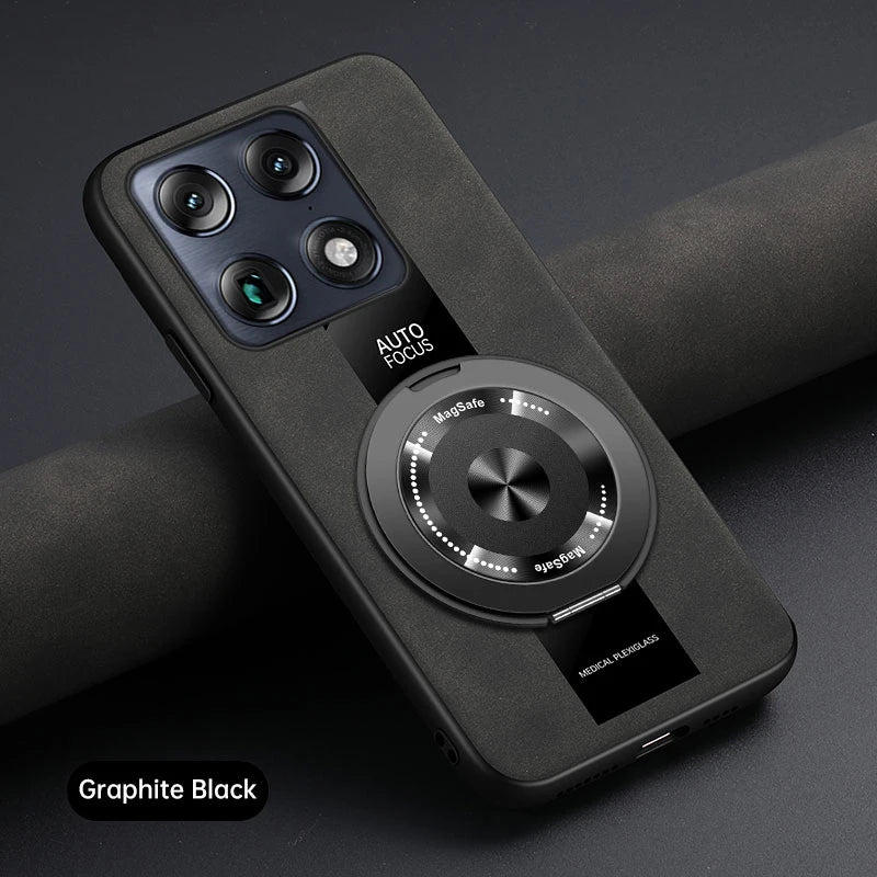 Luxury Magnetic Leather Phone Case with Rotating Ring Stand