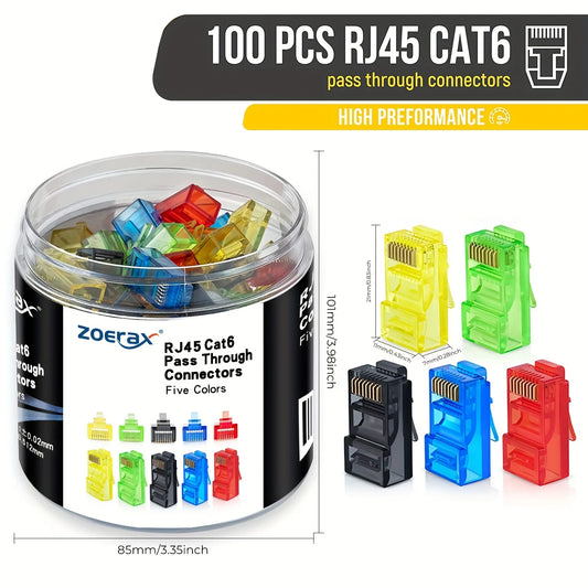 ZoeRax 100-Pack RJ45 Cat6 Pass-Through Connectors